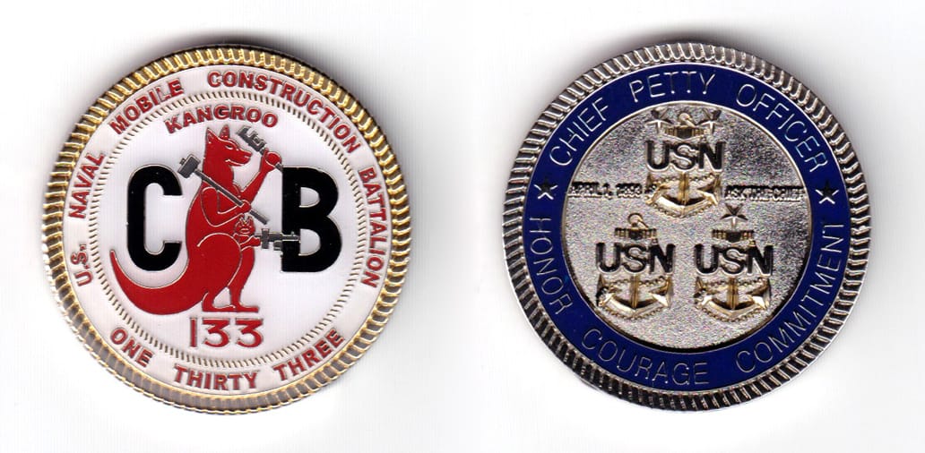 Round shaped coin, pewter in color, 1 37/64 inches in diameter.