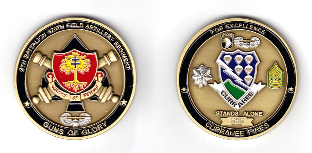 Round shaped coin, brass in color, 1 31/32 inches in diameter.