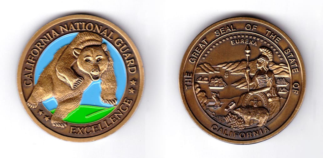 Round shaped coin, antique pewter in color, 1 3/4 inches in diameter.