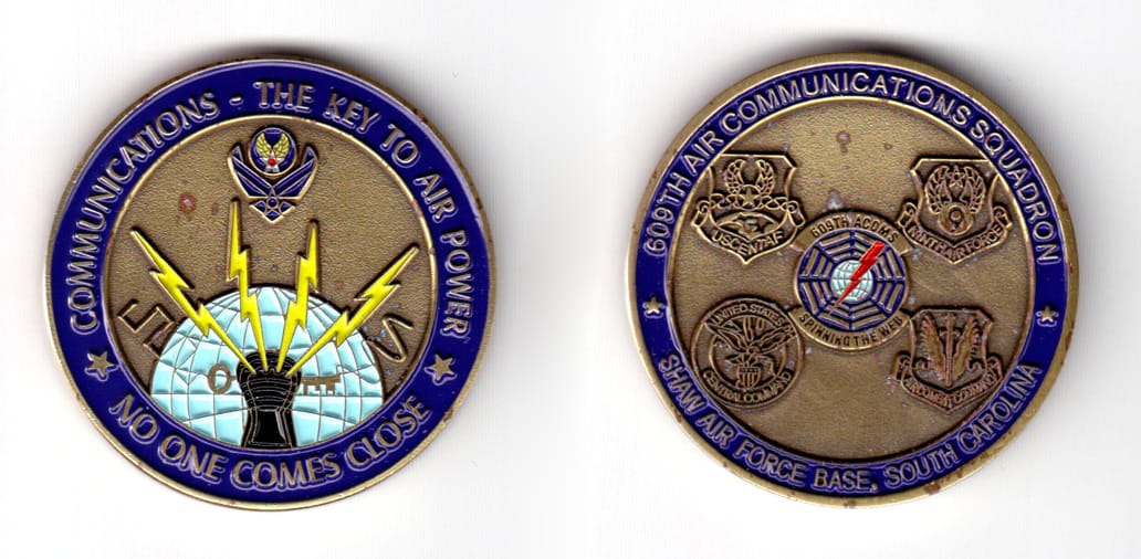 Round shaped coin, very antique brass in color, 1 49/64 inches in diameter.