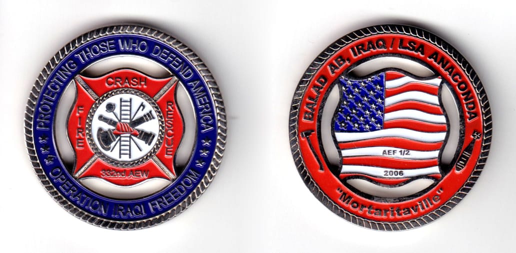 Round shaped coin, pewter in color, 1 49/64 inches in diameter.