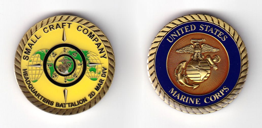 Round shaped coin, brass in color, 1 1/2 inches in diameter.