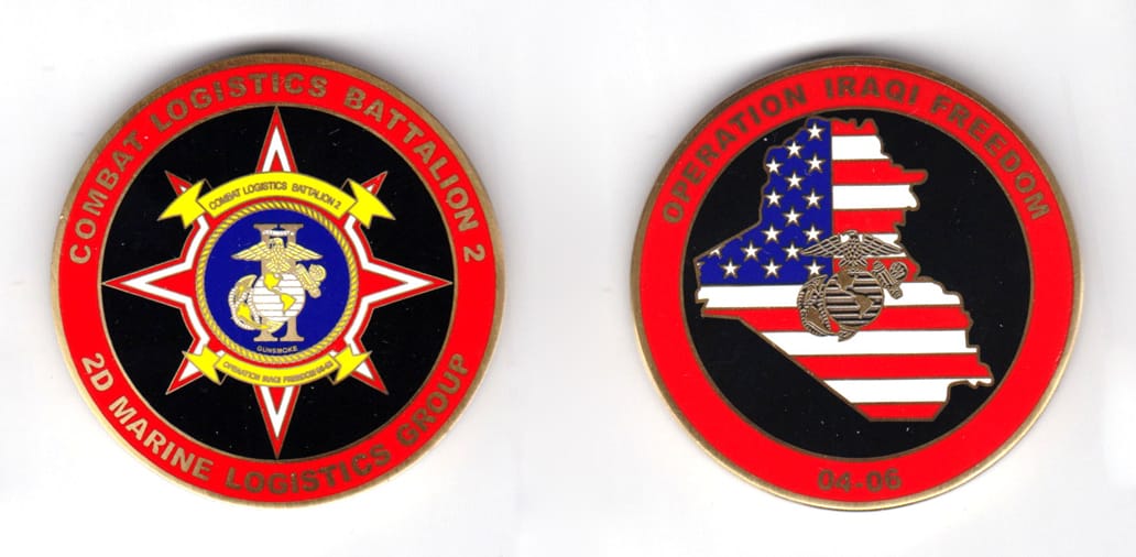 Round shaped coin, brass in color, 1 63/64 inches in diameter.