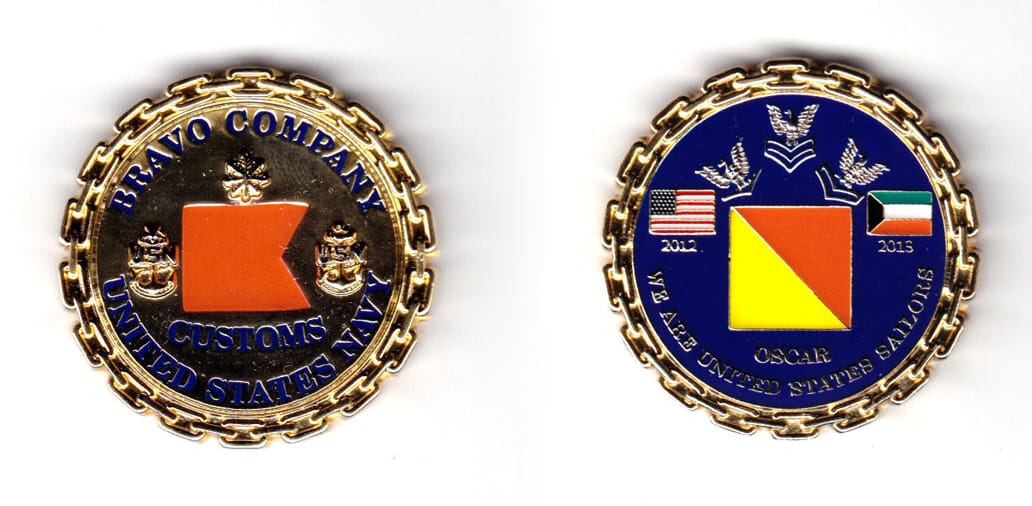 Round shaped coin, gold in color, 1 33/64 inches in diameter.