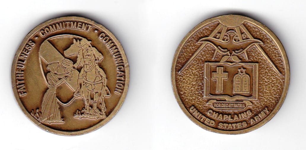 Round shaped coin, very anitque brass in color,1 1/2 inches in diameter.