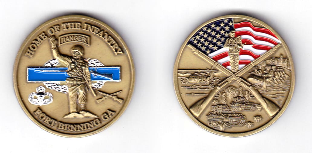 Round shaped coin, very antique brass in color, 1 9/16 inches in diameter.