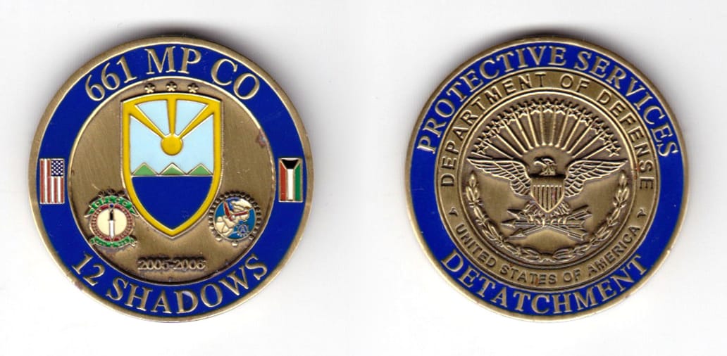 Round shaped coin, antique brass in color, 1 1/2 inches in diameter.