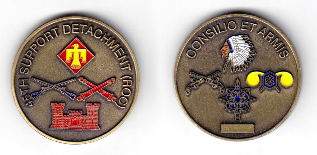 Round shaped coin, very antique brass in color, 1 1/2 inches in diameter.