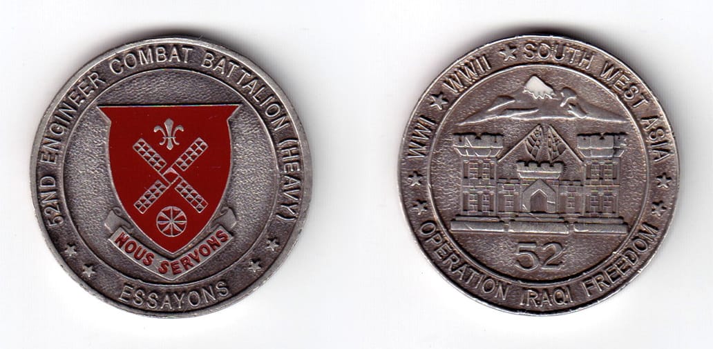 Round shaped coin, pewter in color, 1 15/32 inches in diameter.