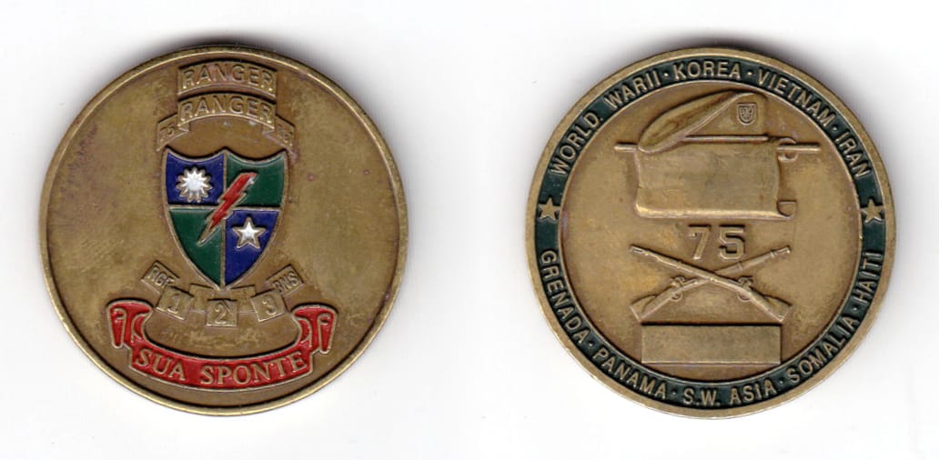 Round shaped coin, antique brass in color, 1 1/2 inches in diameter.