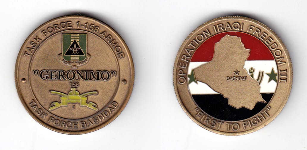 Round shaped coin, very antique brass in color, 1 17/32 inches in diameter.