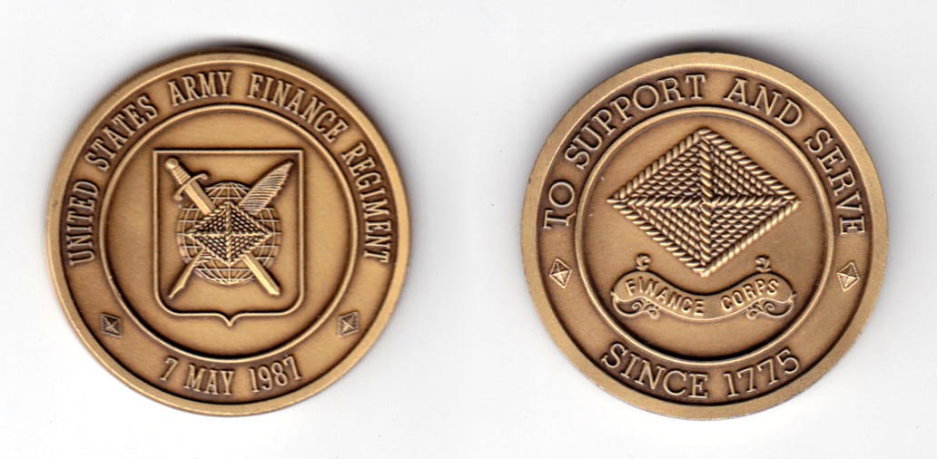 Round shaped coin, antique brass in color, 1 1/2 inches in diameter.