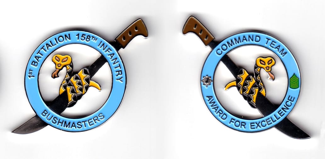 Round shaped coin with machete behind and protruding at NE & SW locations, silver in color, 1 59/64 inches high x 2 19/3...