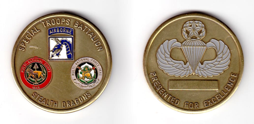 Round shaped coin, antique brass in color, 2 1/32 inches in diameter.