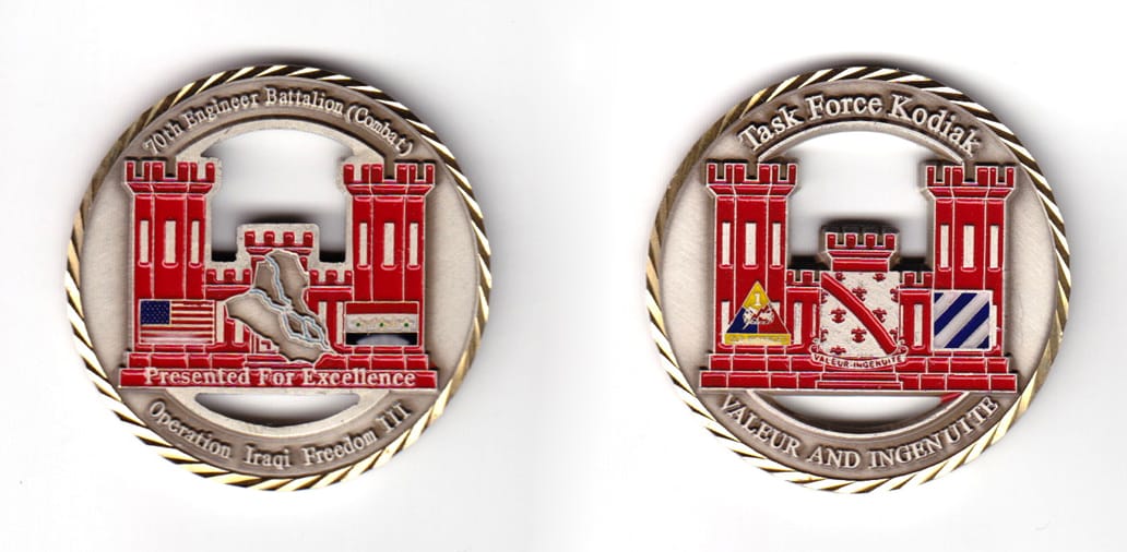 Round shaped coin, pewter in color, 1 25/32 inches in diameter.