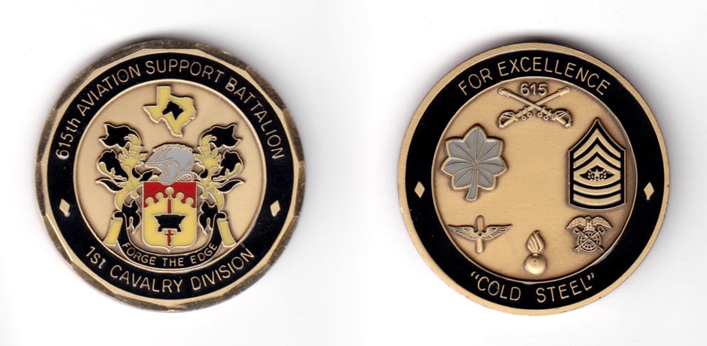 Round shaped coin, antique brass in color, 1 3/4 inches in diameter.