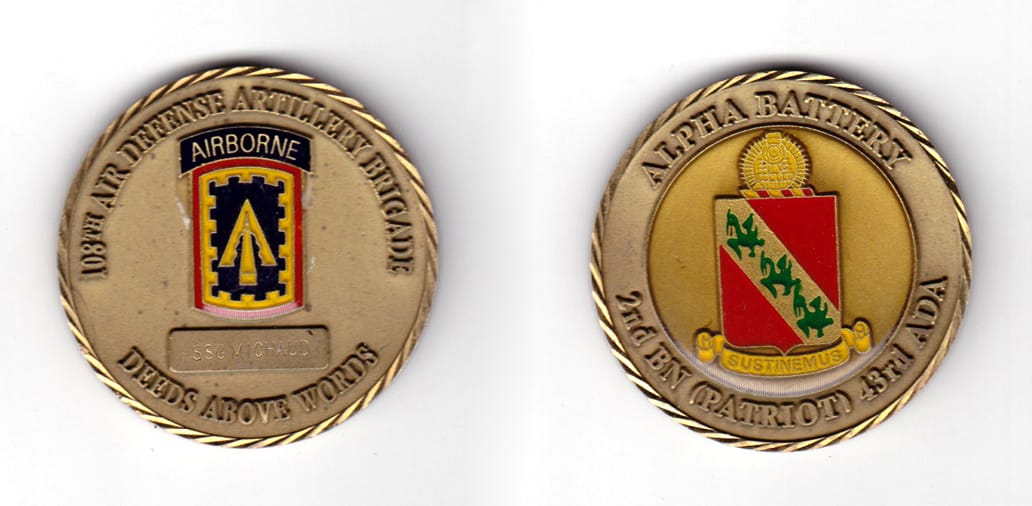 Round shaped coin, antique brass in color, 1 49/64 inches in diameter.