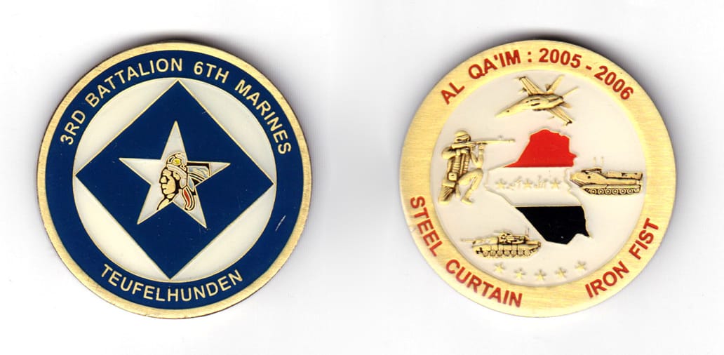 Round shaped coin, antique brass in color, 1 25/64 inches in diameter.