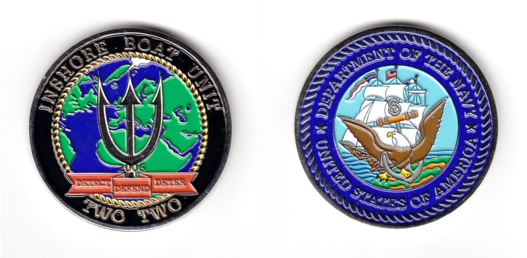 Round shaped coin, pewter in color, 1 3/4 inches in diameter.