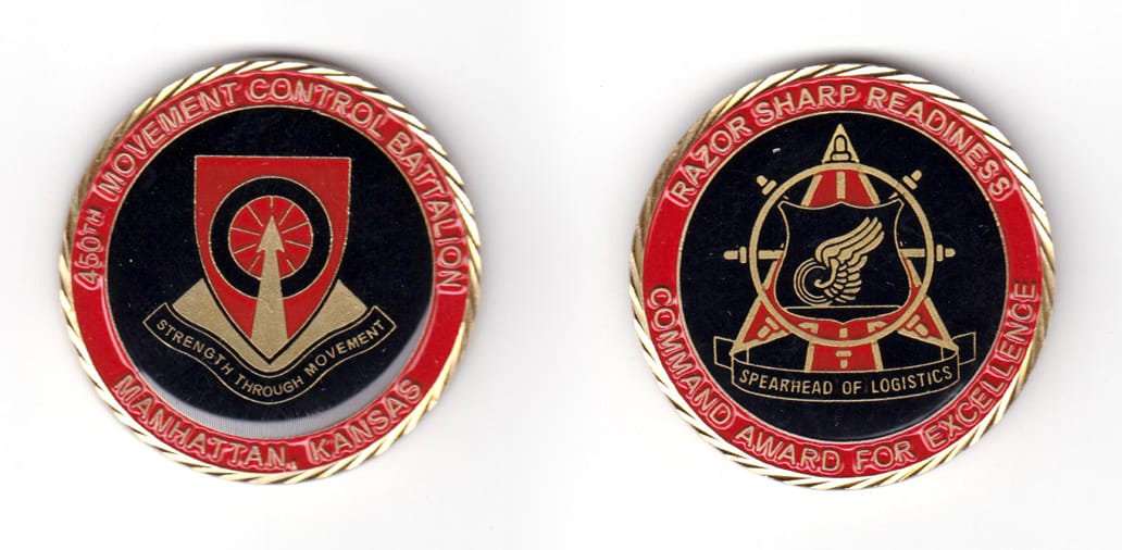 Round shaped coin, antique brass in color, 1 51/64 inches in diameter.