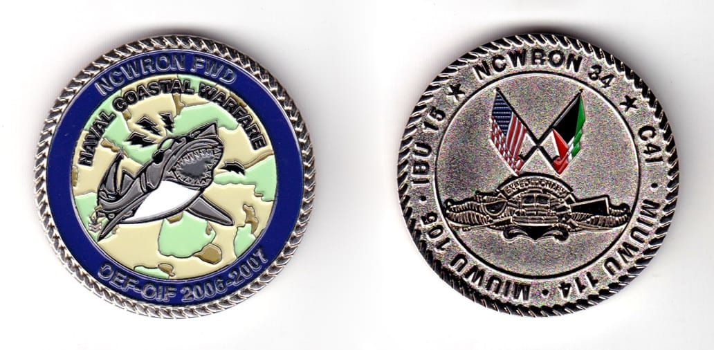 Round shaped coin, pewter in color, 1 3/4 inches in diameter.