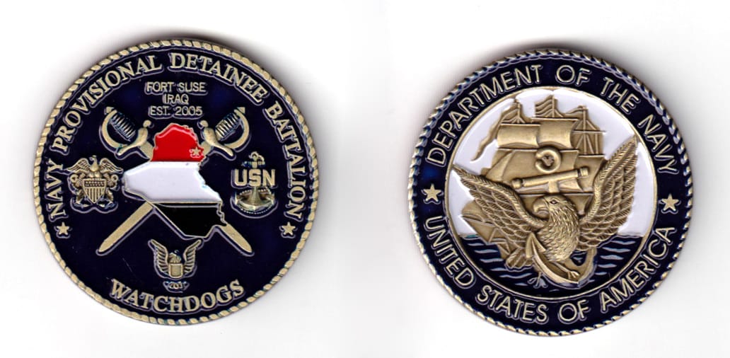 Round shaped coin, antique pewter in color, 1 25/32 inches in diameter.