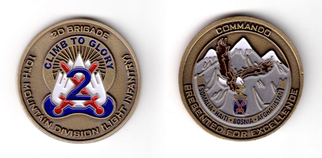 Round shaped coin, antique brass in color, 1 3/4 inches in diameter.