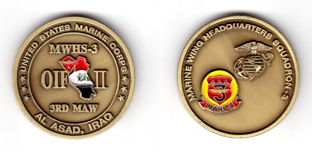 Round shaped coin, antique brass in color, 1 37/64 inches in diameter.