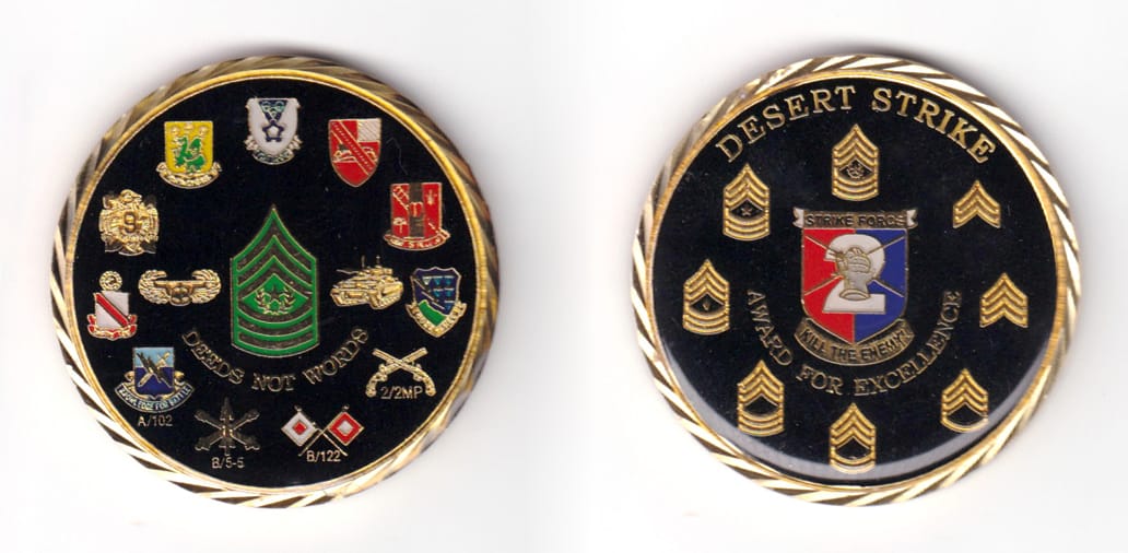 Round shaped coin, brass in color, 1 63/64 inches in diameter.