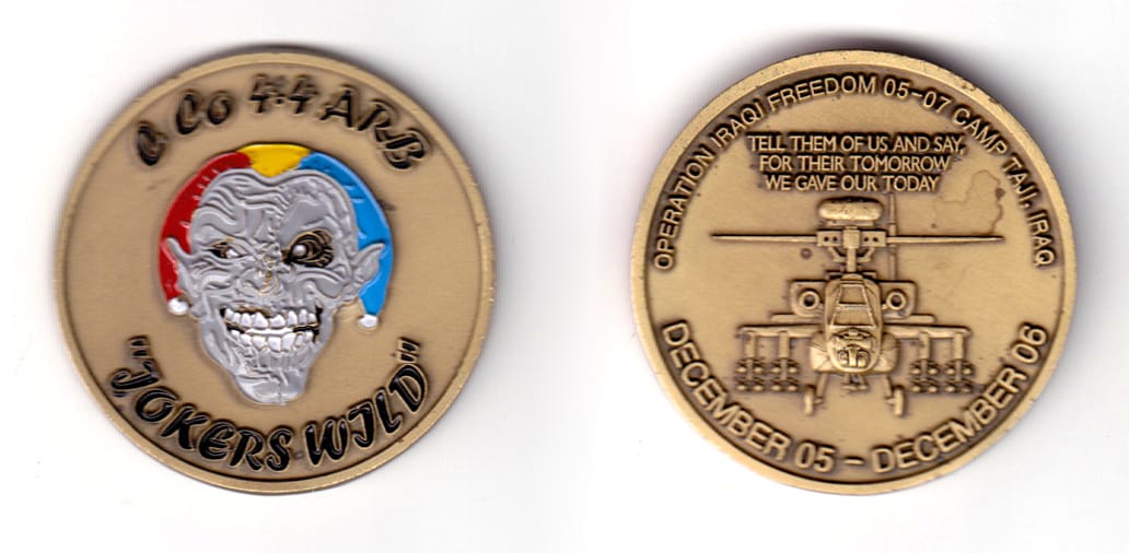 Round shaped coin, antique brass in color, 1 31/32 inches in diameter.