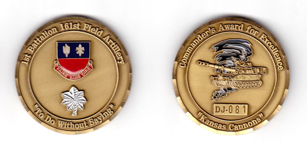 Round shaped coin, antique brass in color, 1 15/16th inches in diameter.