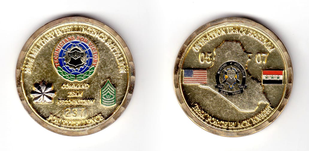 Round shaped coin, gold in coor, 1 3/4 inches in diameter.