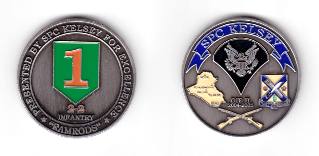 Round shaped coin pewter in color, 1 3/4 inches in diameter.