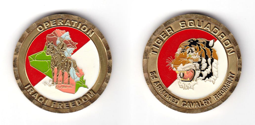 Round shaped coin, antique brass in color, 1 23/32 inches in diameter.