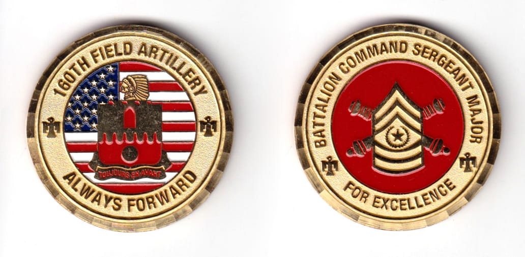 Round shaped coin, antique brass in color, 1 47/64 inches in diameter.