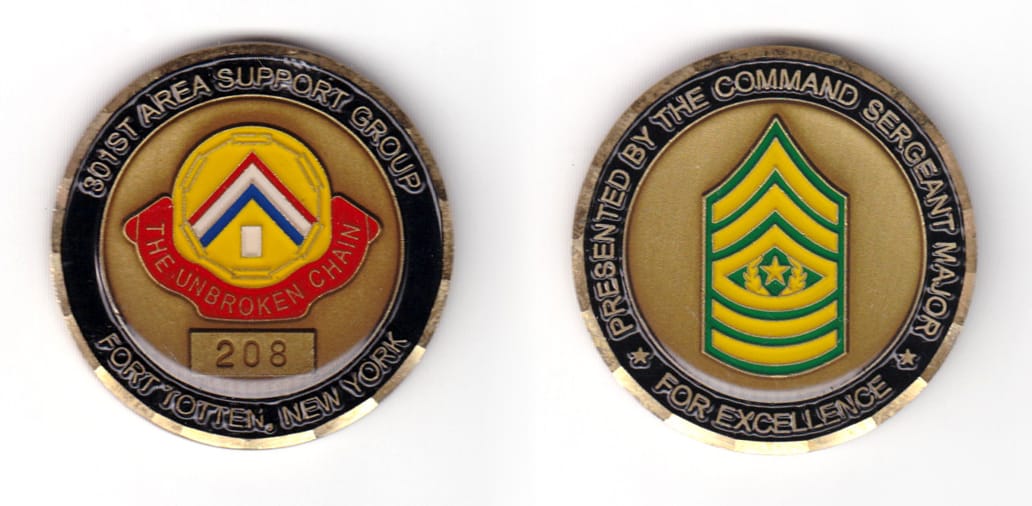 Round shaped coin, antique brass in color, 1 47/64 inches in diameter.