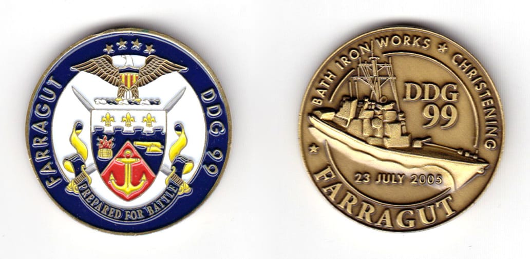 Round shaped coin, antique brass in color, 1 1/2 inches in diameter.