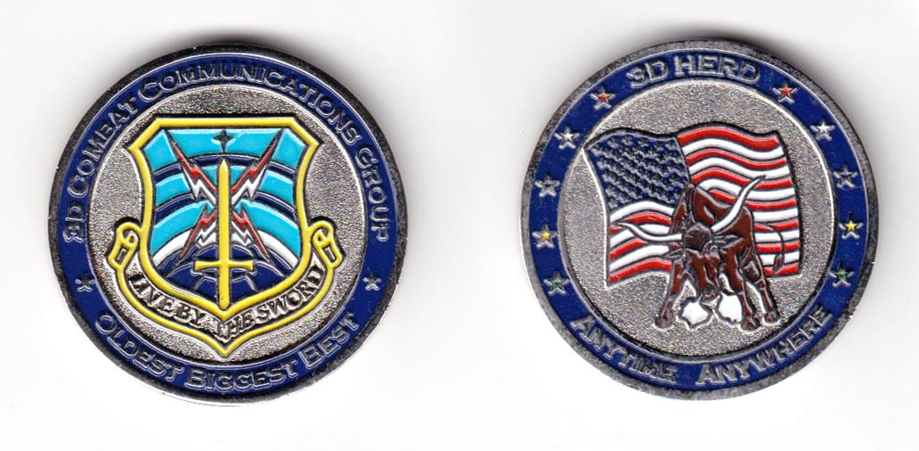 Round shaped coin, pewter in color, 1 33/64 inches in diameter.