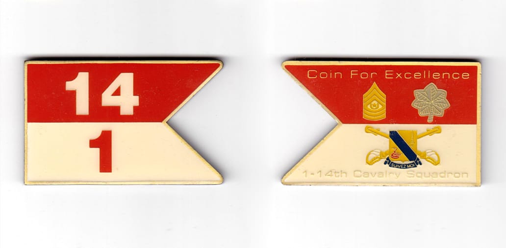 Swallowtail flag shaped coin, antique brass in color, 1 37/64 inches high x 2 33/64 inches wide.