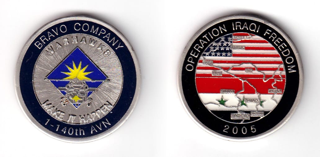 Round shaped coin, pewter in color, 1 43/64 inches in diameter.