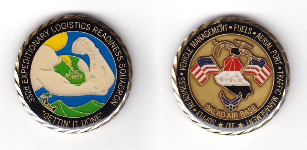 Round shaped coin, antique brass in color, 1 37/64 inches in diameter.