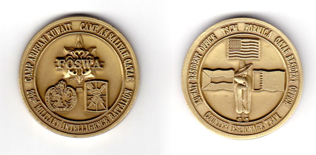 Round shaped coin, antique brass in color, 1 19/32 inches in diameter.