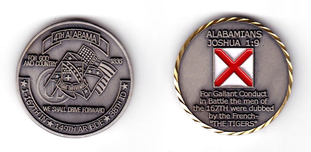 Round shaped coin, antique pewter in color, 1 19/32 inches in diameter.