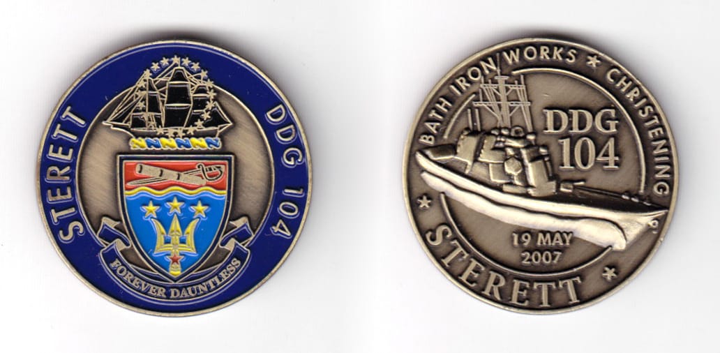 Round shaped coin, antique brass in color, 1 1/2 inches in diameter.