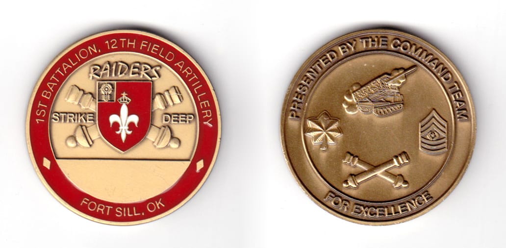 Round shaped coin, antique brass in color, 1 3/4 inches in diameter.