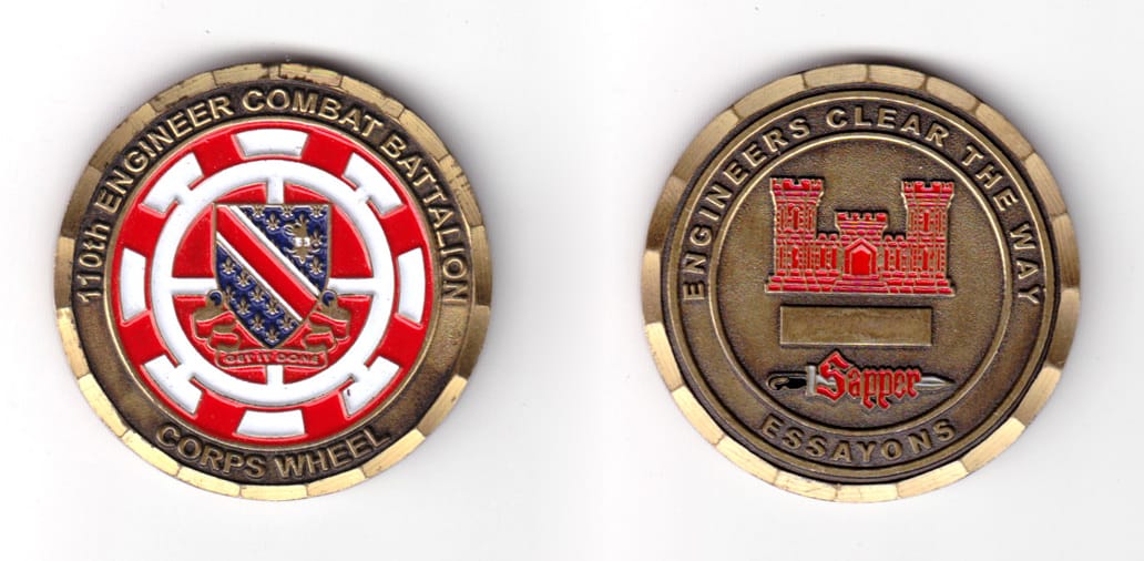 Round shaped coin, antique brass in color, 1 49/64 inches in diameter.