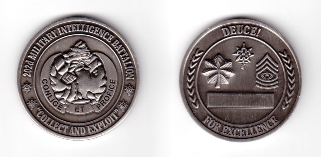Round shaped coin, pewter in color, 1 49/64 inches in diameter.