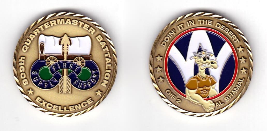 Round shaped coin, antique brass in color, 1 25/32 inches in diameter.