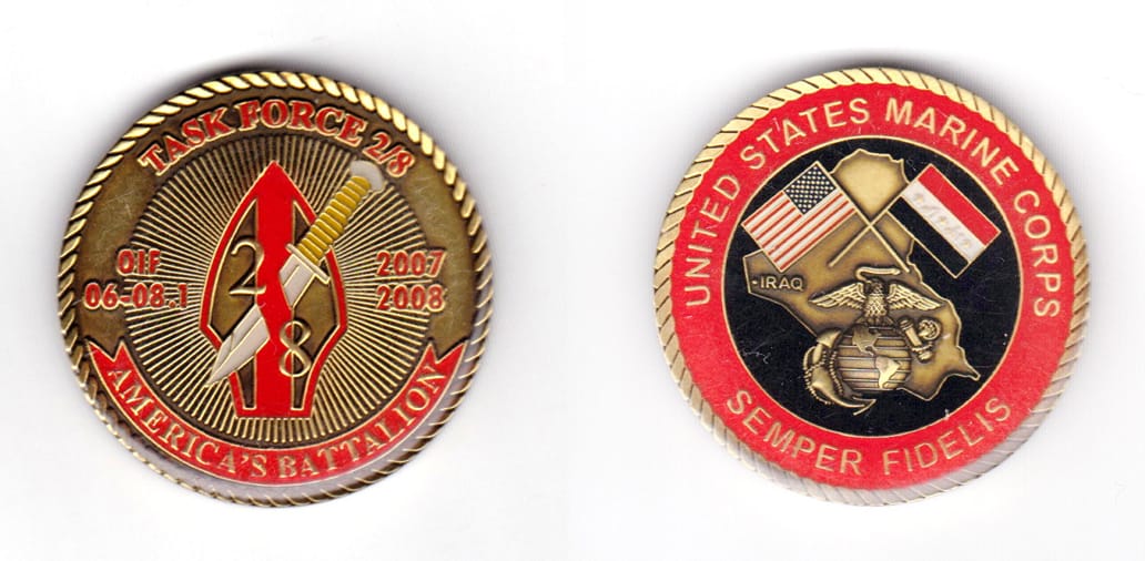 Round shaped coin, antique brass in color, 1 3/4 inches in diameter.