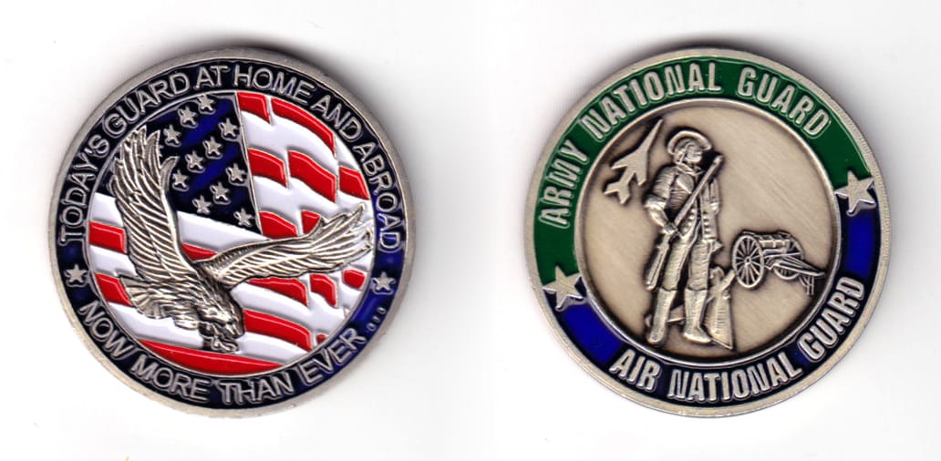 Round shaped coin, pewter in color, 1 47/64 inches in diameter.